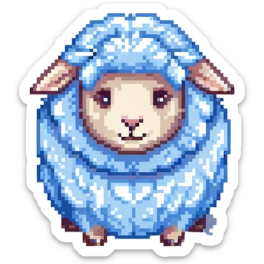 dreamy pastel blue sheep with fluffy wool and sleepy expression, like from a dream sticker