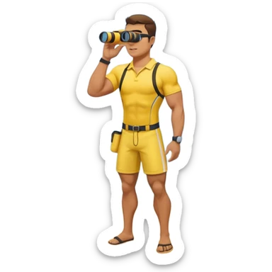 Male lifeguard – yellow shirt, binoculars in hand, scanning the sea, full body sticker