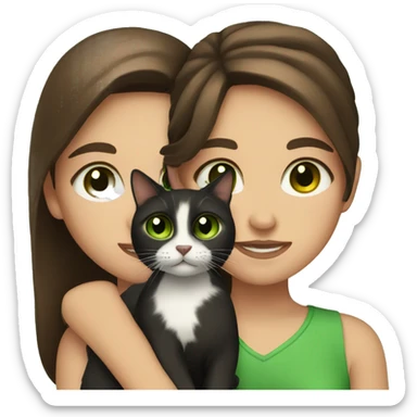Brown hair and brown eyes girl holding black cat with green eyes sticker