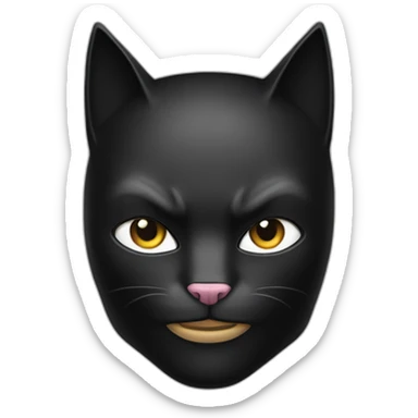 White and black cat wearing a full face black batman mask sticker