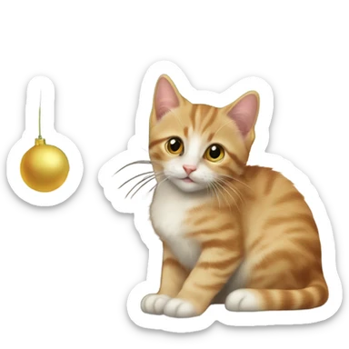 A kitten lies under the Christmas tree, and the tree is the main theme, relatively large, the comparison between the cat and the tree is larger sticker