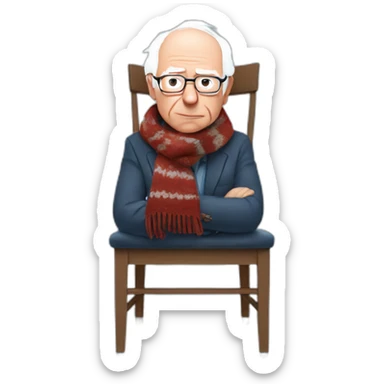 Bernie sanders freezing on chair wearing a scarf sticker