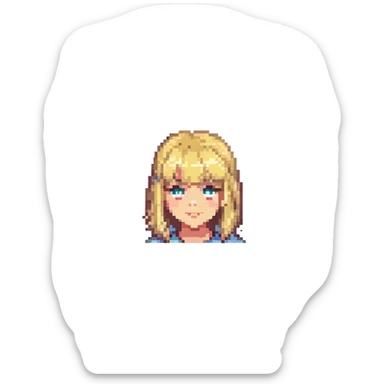 blonde girl with straight bangs, pixel art style sticker