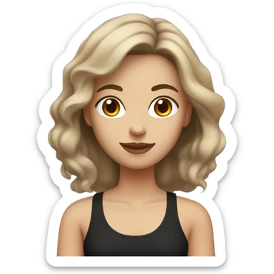 woman with light beige skin and very slightly wavy, brown hair, wearing a black tank top sticker