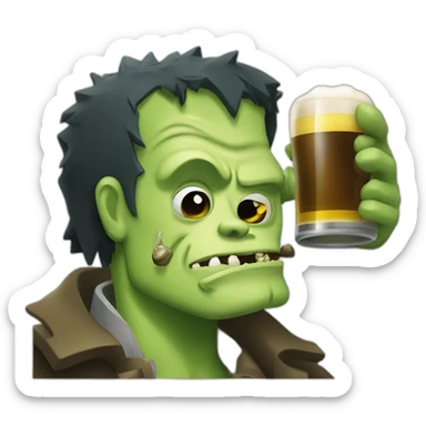 Frankenstein monster drinking beer sticker