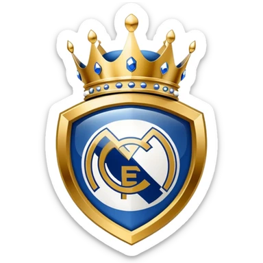Real Madrid logo, classic shield, colors blue, gold and white, crown on top sticker