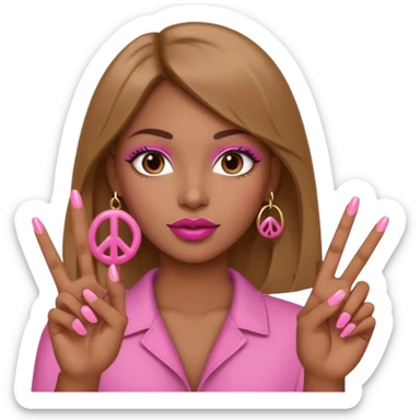 Pink lips with pink nails brown peace sign  skin tone  sticker