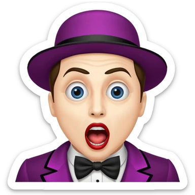 portrait of a cabaret actor with a whitened face and made-up eyes and mouth, his mouth wide open and his gaze shocked sticker