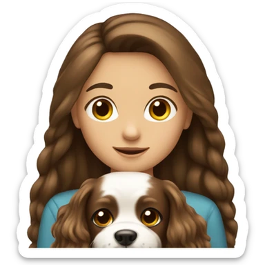 brunette long haired girl holding small dog sticker