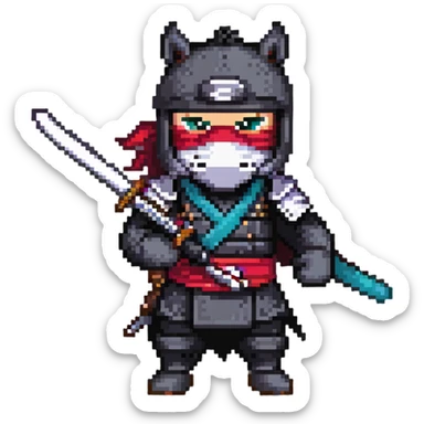 Horse wearing ninja mask and outfit, wielding a katana sticker