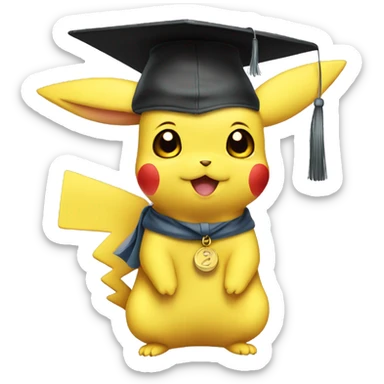 baby pikachu wearing graduation cap sticker