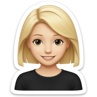 a new character a girl with shoulder length blonde hair wearing black clothes and wearing a cheeky smile sticker
