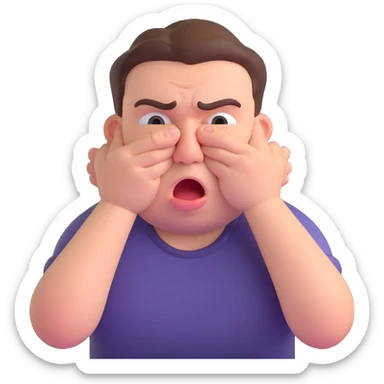 cartoon emoji of a man with puffed cheeks and crossed eyes, pretending to choke himself, funny style sticker