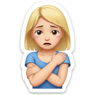 Crying girl with arms crossed around neck sticker