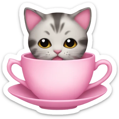 Kitty inside a teacup pink aesthetic sticker