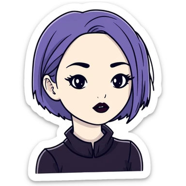 black goth with pale skin, dark lipstick, black outfit sticker