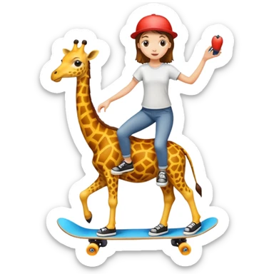 girl standing on a giraffe riding a skate board sticker