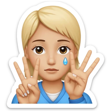 Tears in eyes with peace sign hand signal sticker