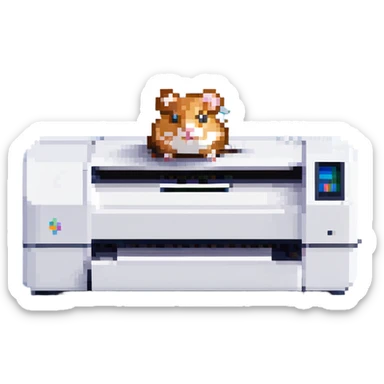 pixel art of a hamster standing on a modern laser printer sticker