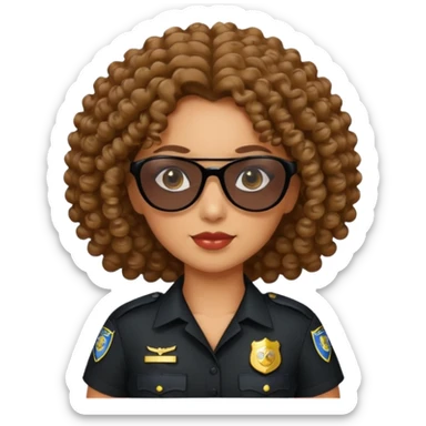 woman police wearing black dress with sun glasses curly hair sticker