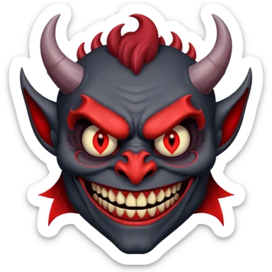 alastor the demon, smiling with his evil red eyes and long evil red teeth, looking evil and demonic and horrible and like a demon. sticker