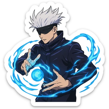 Gojo Satoru, white hair, blindfold, using infinity technique, blue energy, inspired by Jujutsu Kaisen, anime style, no background sticker
