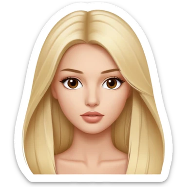 victoria’s secret model with long blonde straight hair and dark brown eyes, oval face shape, medium lips sticker