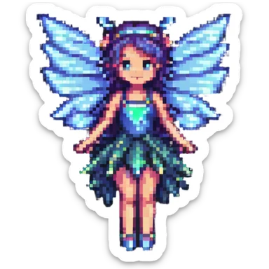 pixel art fairy with sparkling wings, flying, magical sticker
