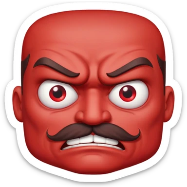Man with red skin, , very angry face, 3 eyes, and a square mustache  sticker