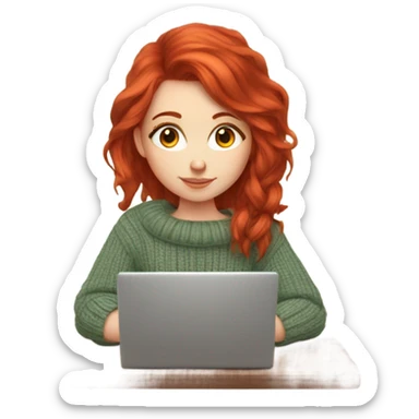 Cozy sweater Red hair girl fair skin beautiful studying laptop sticker