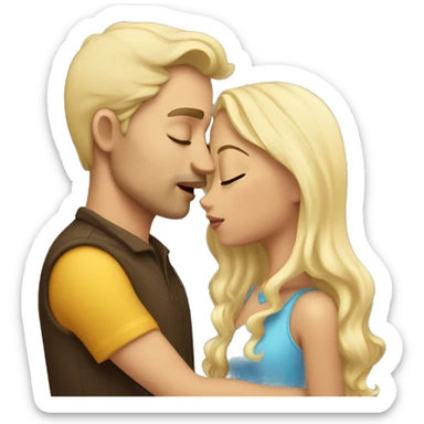 A girl with dark hair kisses a man with blond hair sticker