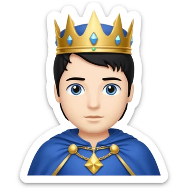 Prince with crown, blue cape and trousers, body and legs, black hair, blue eyes,  sticker