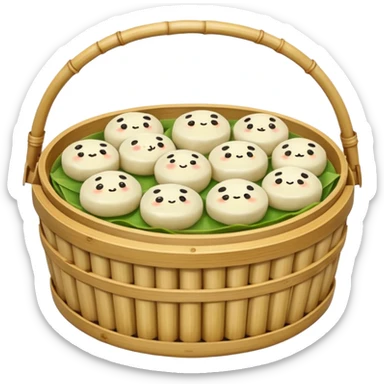 A bamboo steamer basket filled with tiny dumplings. sticker