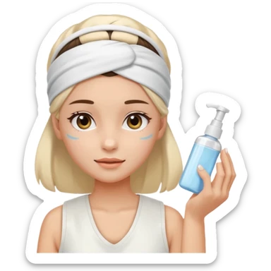 Clean girl aesthetic emoticons, apply skincare products, headband, glowing skin, white vest, soft lighting sticker