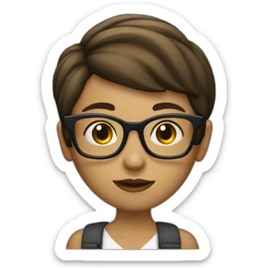 a girl with a short briwn hair reading a book wearing a glasses sticker