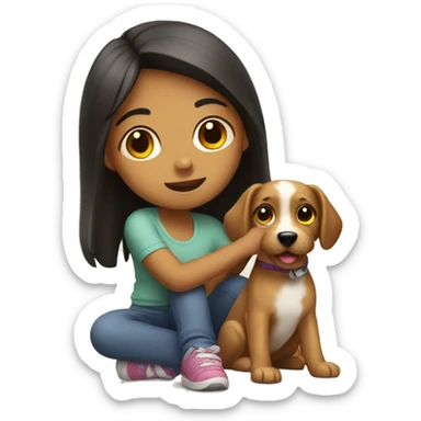 Girl playing with a dog sticker