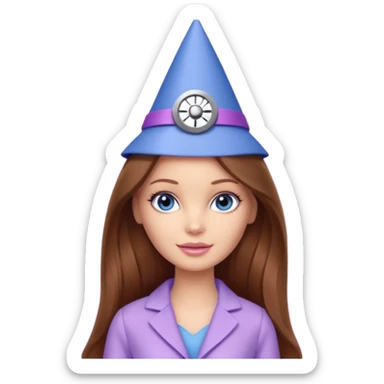 beautiful barbie girl with long brown hair, blue eyes and wearing light purple clothes watching dr who on tv sticker