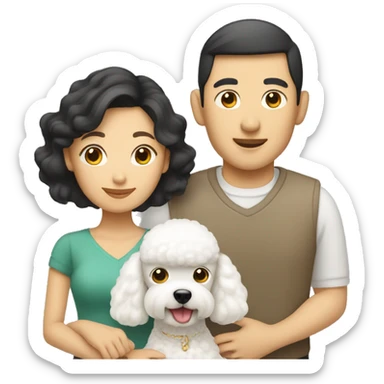 Asian husband and wife with small white poodle dog sticker