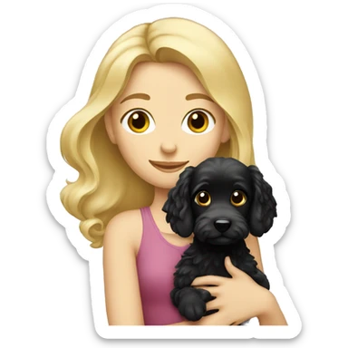 Blonde girl holding a black cockapoo sticker