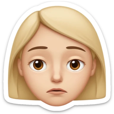  slightly widened eyes, subtle tension around eyes, small tight curved-down mouth, eyebrows raised inward, expression of quiet worry
 sticker