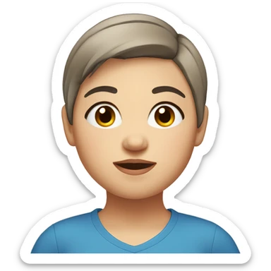 Chubby short hair girl with blue shirt, brown eyes  sticker