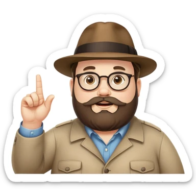 Fat bearded nerd wearing fedora hat pointing up to the sky with finger sticker