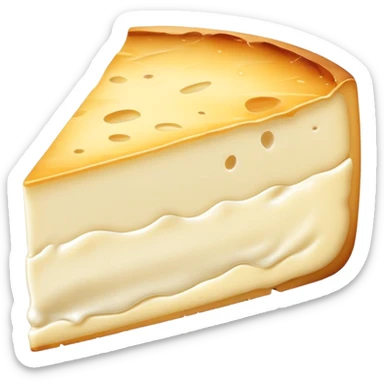 cinematic-realistic-brie-cheese-emoji,-featuring-a-creamy gooey center,-soft-ripened-cheese-with-a-delicate-rind-rendered-with-lifelike-detail-and-inviting,-natural-lighting. sticker