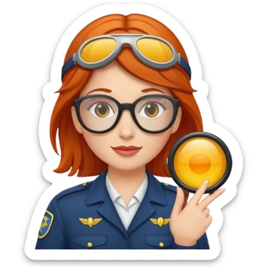 pilote d'avion femme rousse avec lunette de soleil sticker
