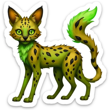 Eldritch green-fiery Dark-deep-blackish-Greenish Zombie-serval, full body sticker