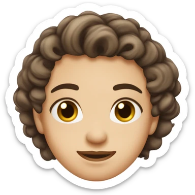 round face, wavy hair, widows peak, almond eyes, medium size eyes, long lashes, bushy eyebrows, sticker
