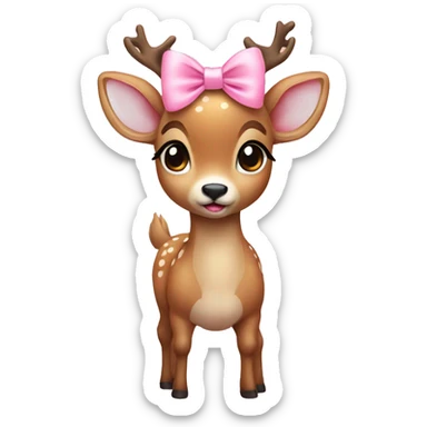 Deer with cute baby pink bow sticker