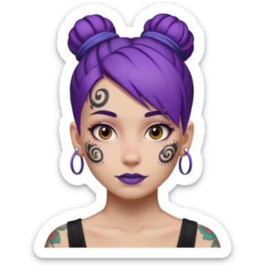 purple hair bun and lots of face tattoo sticker