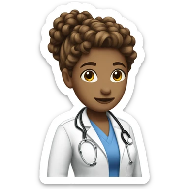 brown Curly pony tailed nurse sticker