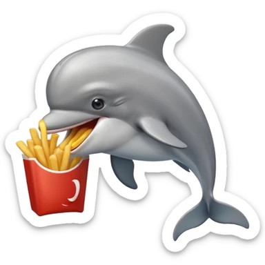 a dolphin eating fries sticker